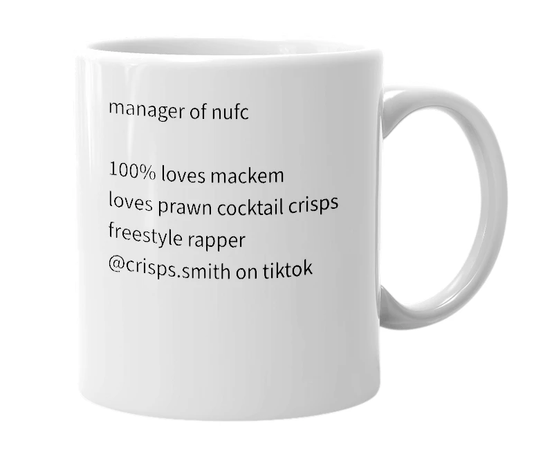 White mug with the definition of 'crisps smith'