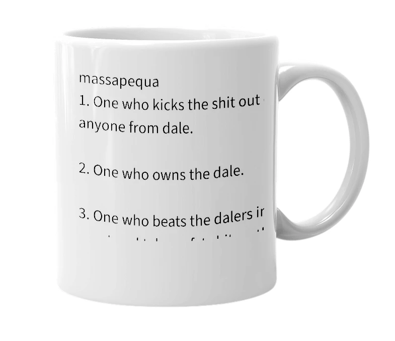 White mug with the definition of 'massapequa'