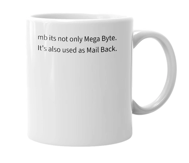 White mug with the definition of 'mb'