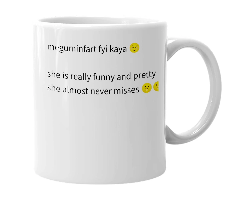 White mug with the definition of 'meguminfart'