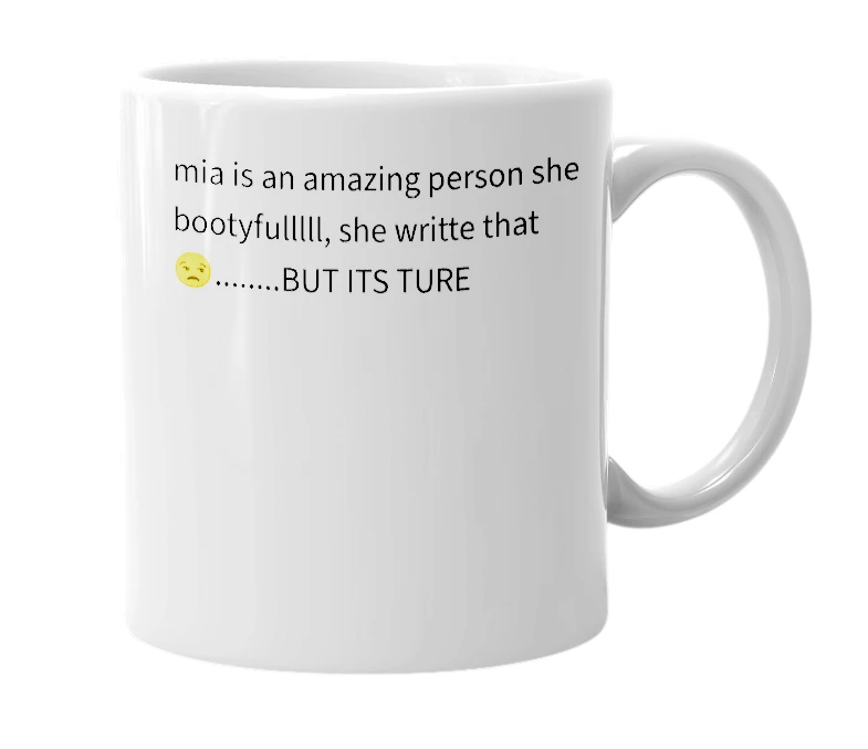 White mug with the definition of 'mia h'