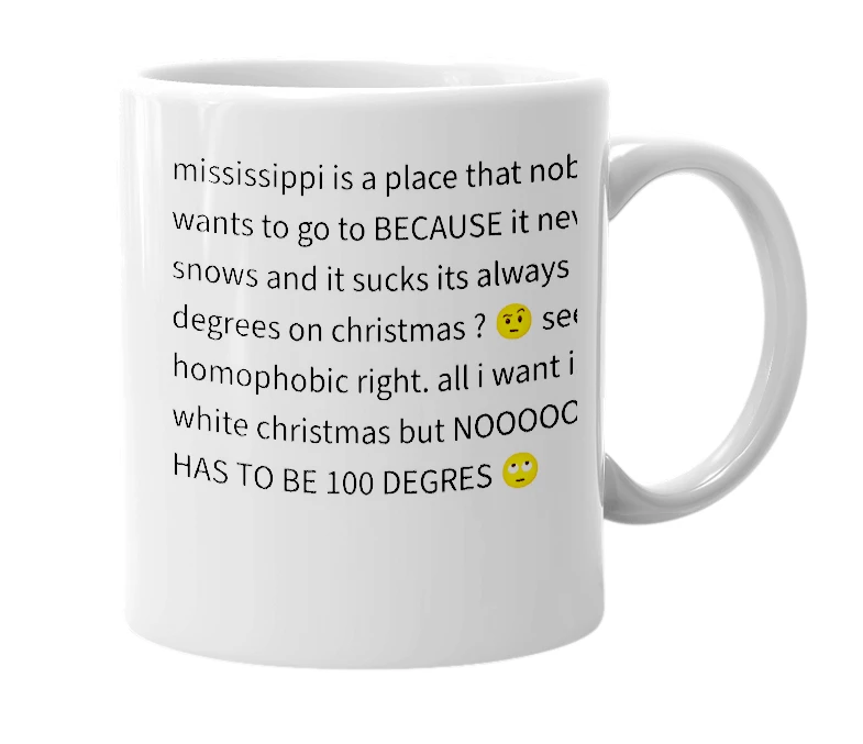 White mug with the definition of 'mississippi'