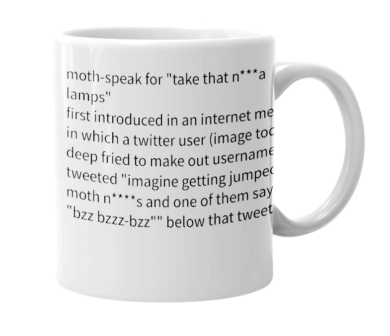 White mug with the definition of 'bzz bzzz-bzz'