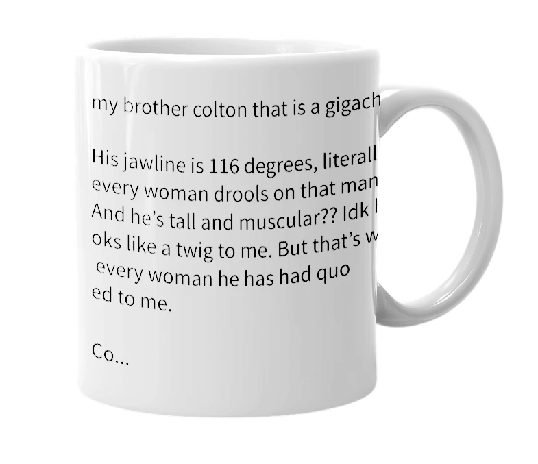White mug with the definition of 'Gigacolt'