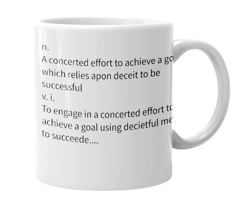 White mug with the definition of 'Scampaign'