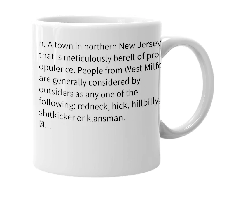White mug with the definition of 'West Milford'