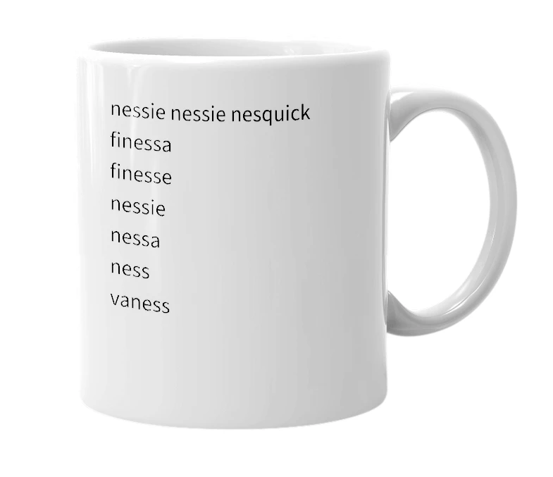 White mug with the definition of 'Nessie'