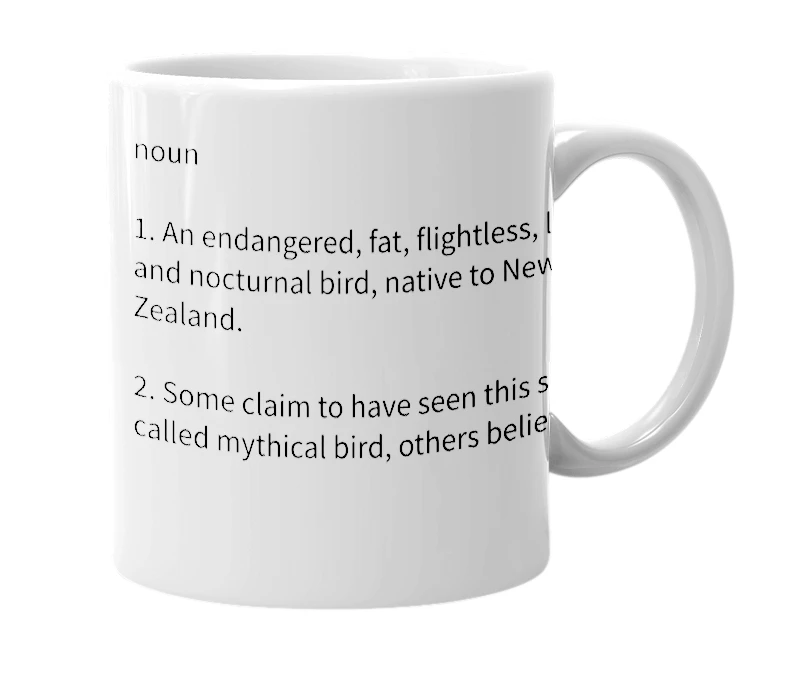 White mug with the definition of 'Kiwibird'