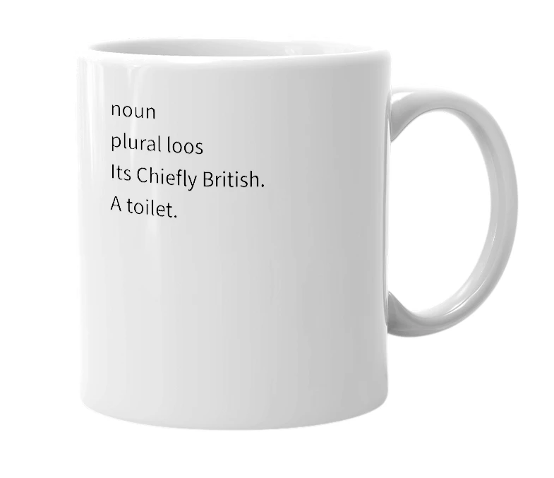 White mug with the definition of 'loo'