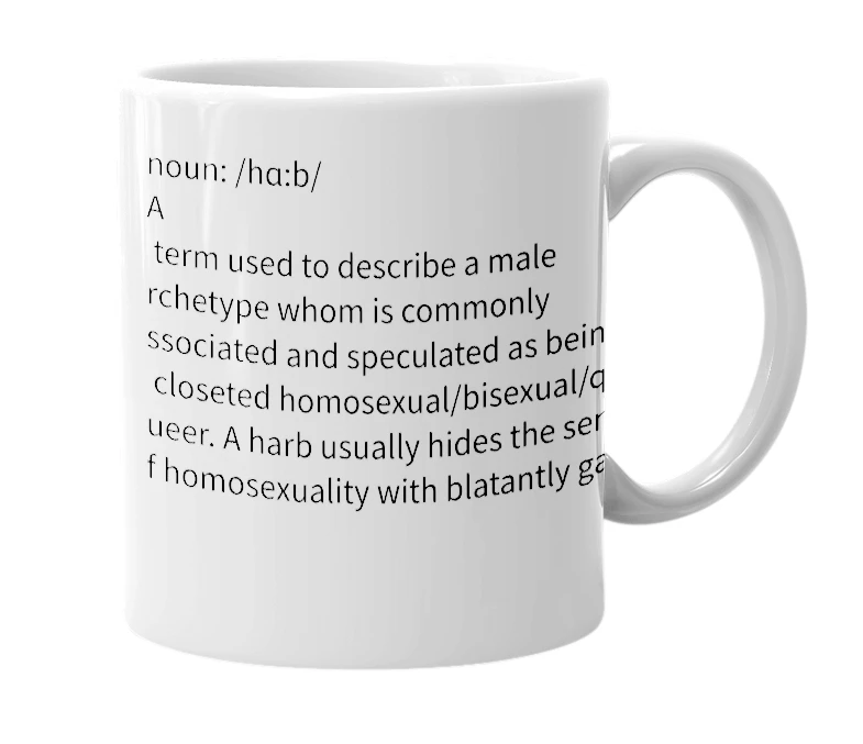 White mug with the definition of 'Harb'