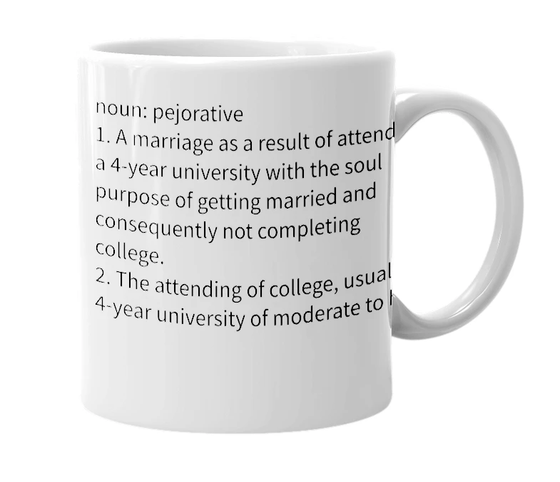 White mug with the definition of 'MRS Degree'