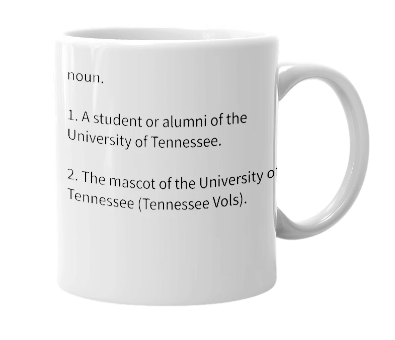 White mug with the definition of 'Vol'