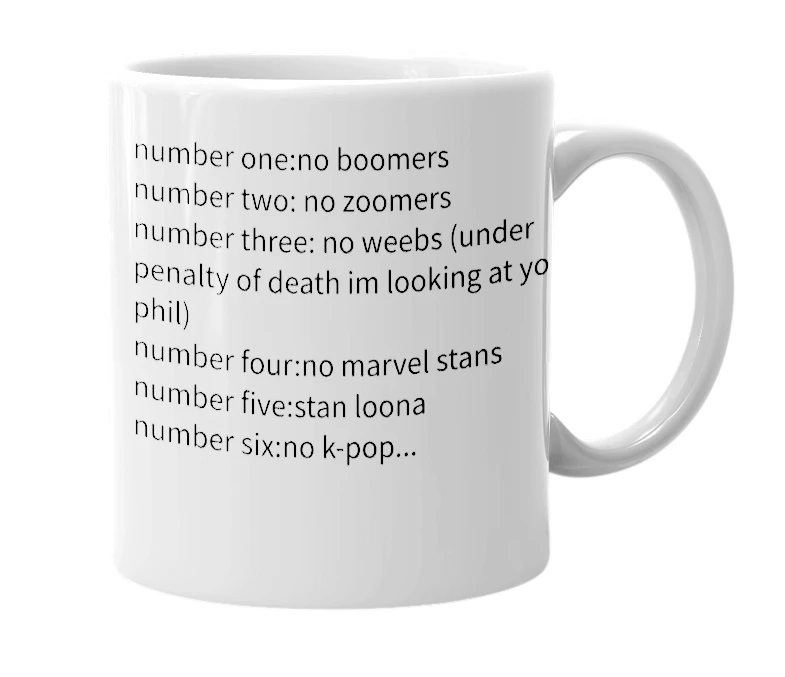 White mug with the definition of 'rules'