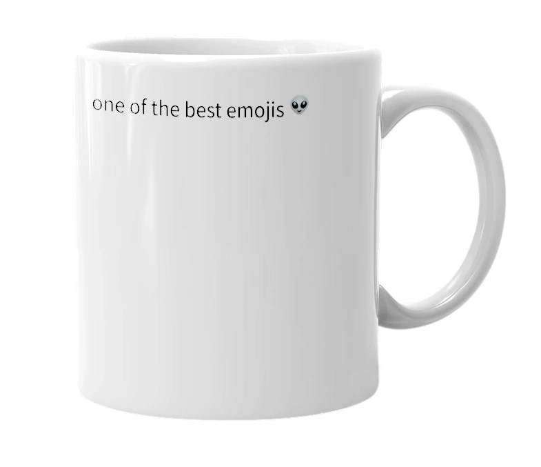 White mug with the definition of 'alien emoji'