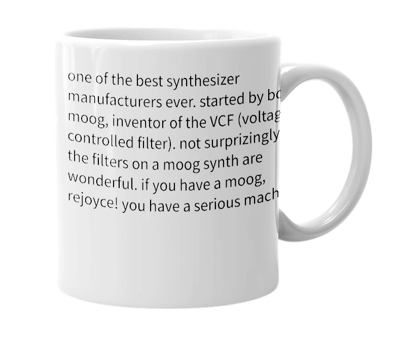 White mug with the definition of 'moog'