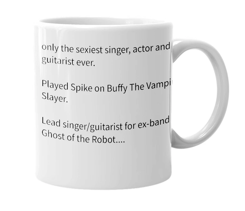 White mug with the definition of 'james marsters'