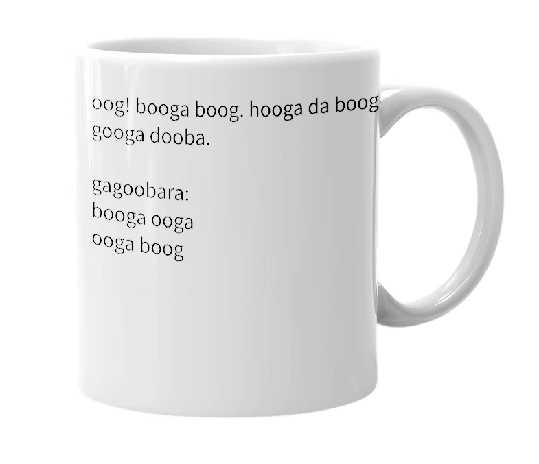 White mug with the definition of 'ooga booga'