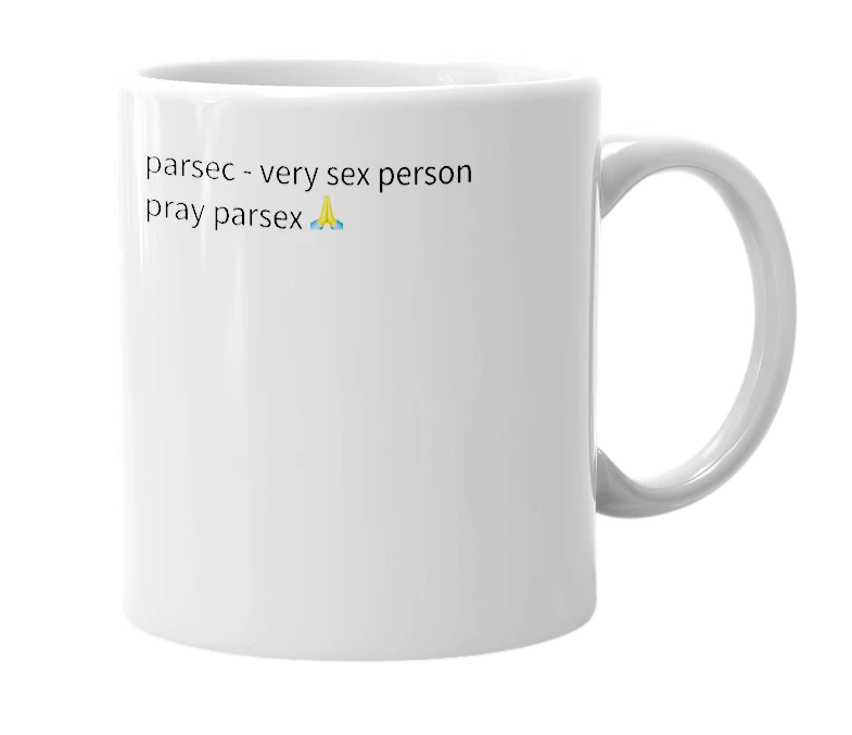 White mug with the definition of 'parsec'