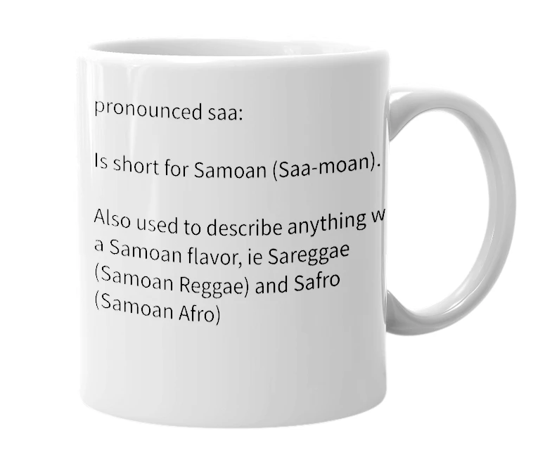 White mug with the definition of 'sa''