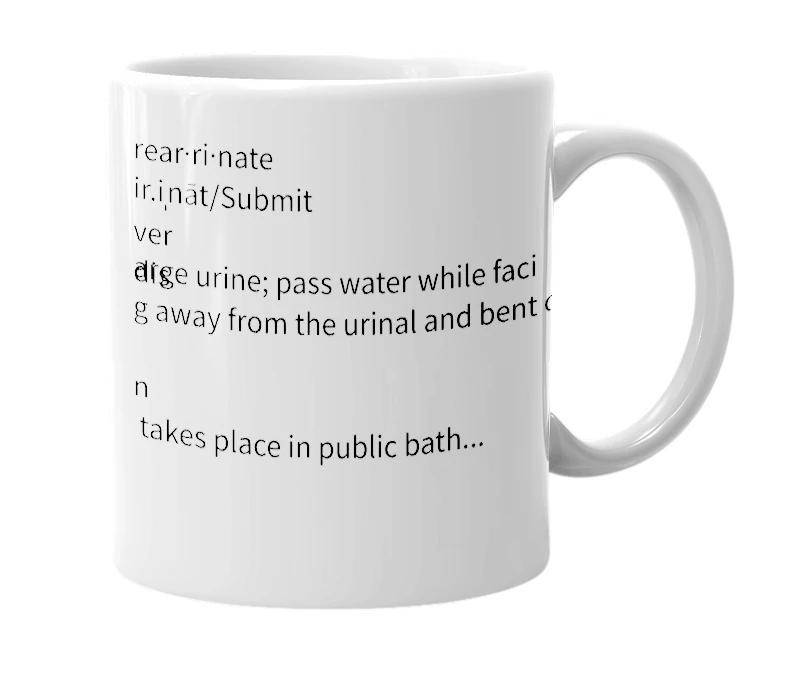 White mug with the definition of 'Rearinate'