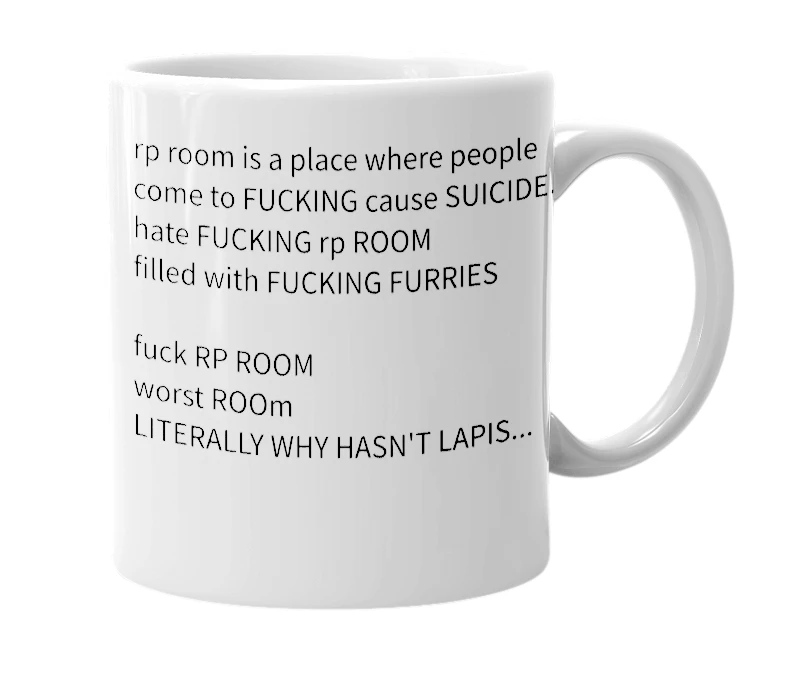White mug with the definition of 'rp room'