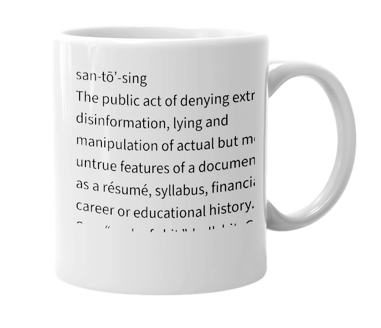 White mug with the definition of 'Santosing'