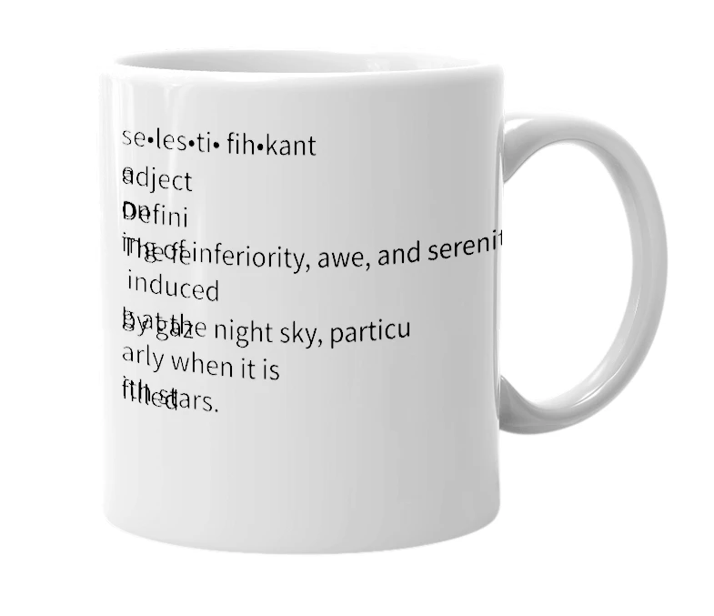 White mug with the definition of 'celestificant'