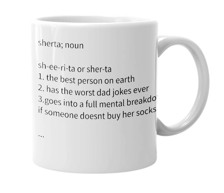 White mug with the definition of 'sherta'