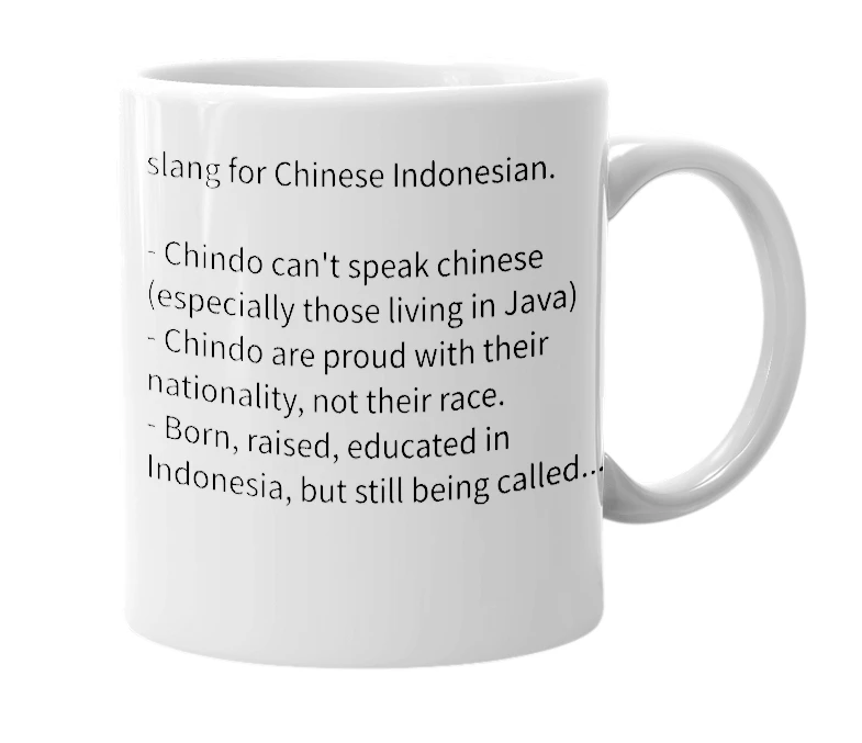 White mug with the definition of 'chindo'