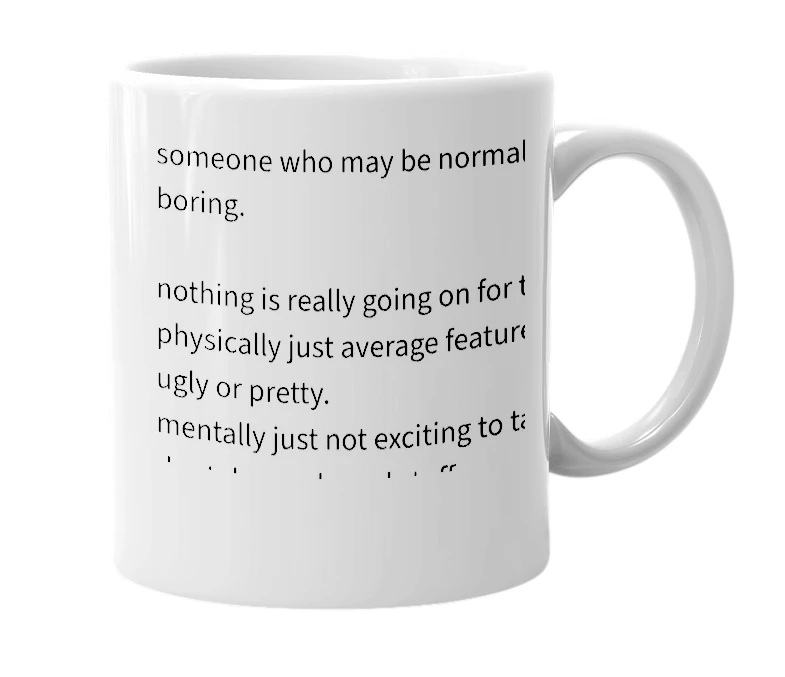 White mug with the definition of 'plain'