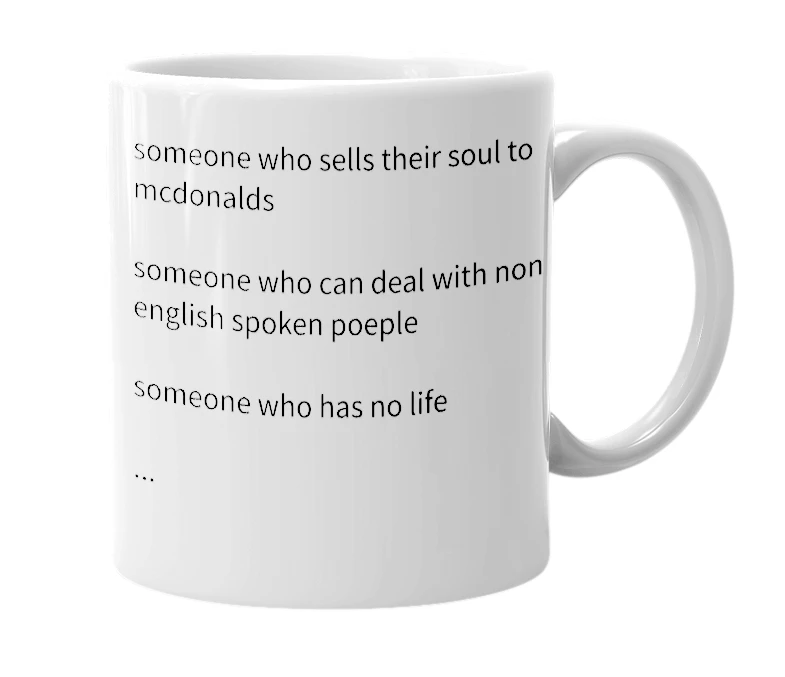 White mug with the definition of 'mcmanager'