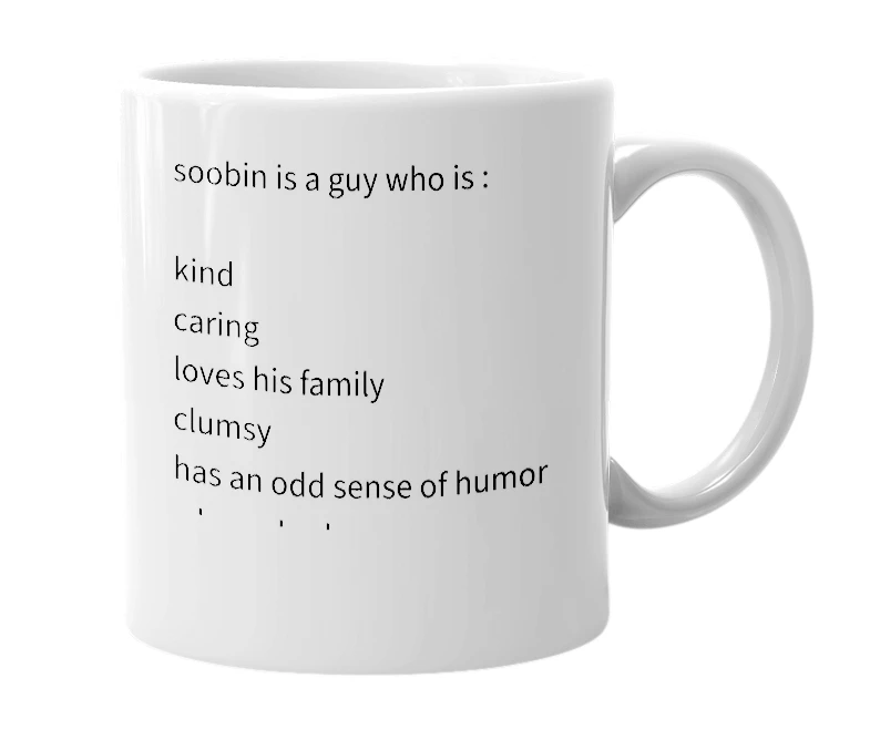 White mug with the definition of 'soobin'