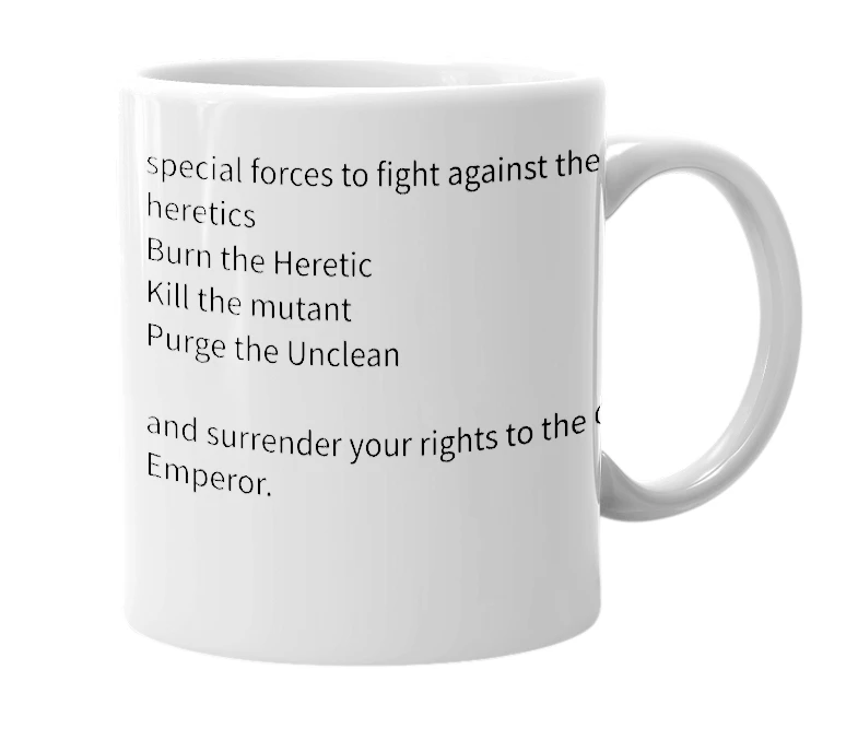 White mug with the definition of 'Midget army'