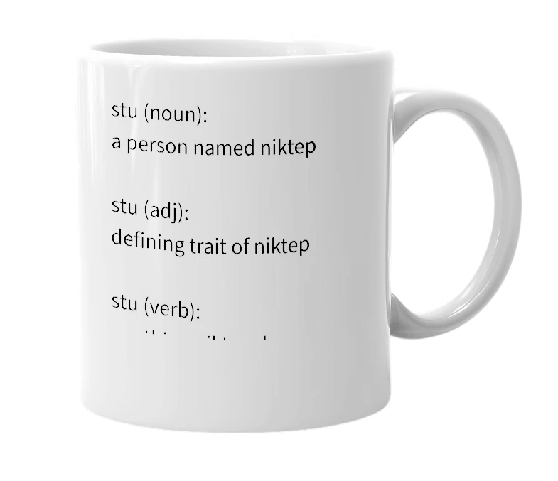 White mug with the definition of 'Stu'