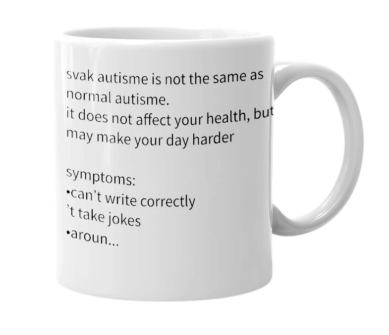 White mug with the definition of 'svak autisme'