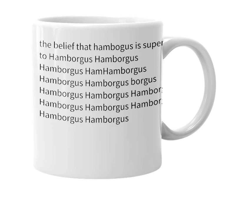 White mug with the definition of 'Hamborgus'