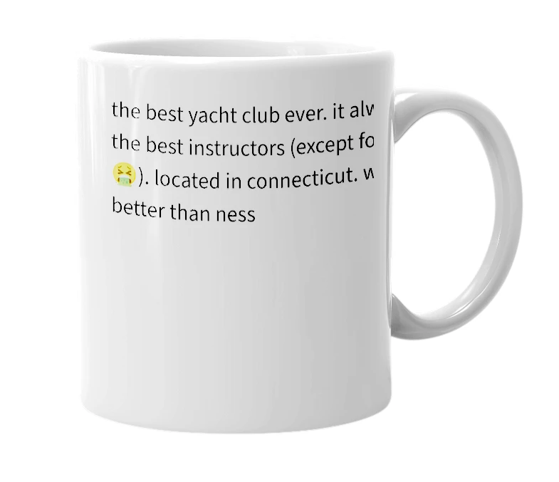 White mug with the definition of 'Ram Island Yacht Club'