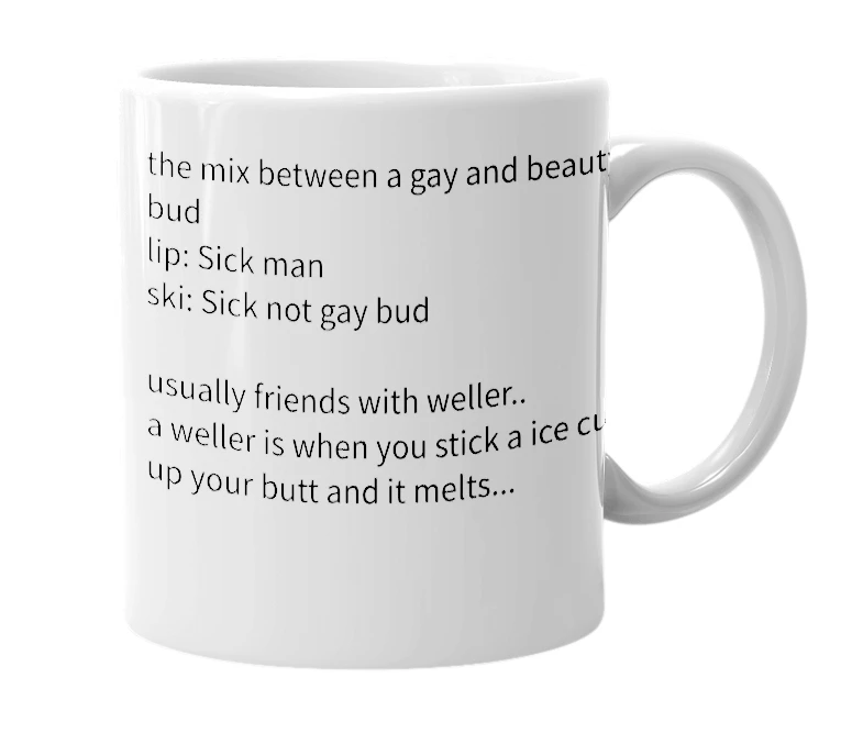 White mug with the definition of 'Lipski'