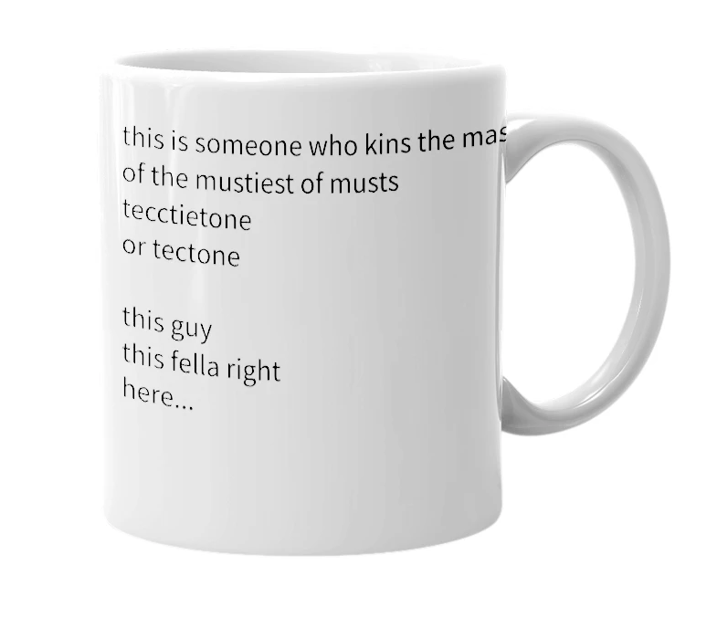 White mug with the definition of 'master musty kinnie'