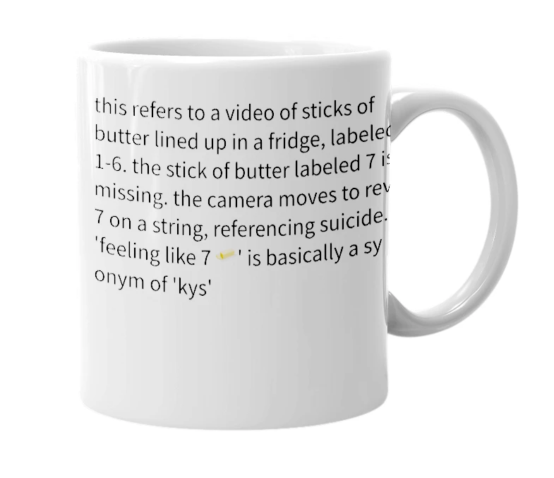 White mug with the definition of 'Feeling like 7 🧈'