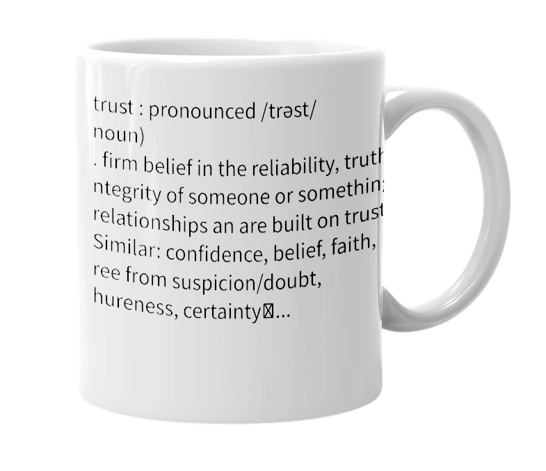 White mug with the definition of 'Trust'