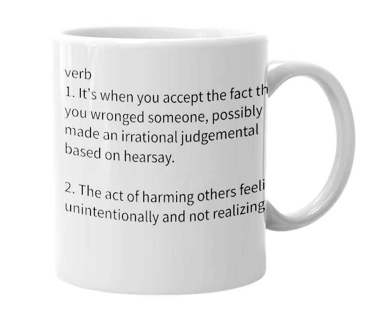 White mug with the definition of 'Apologize'