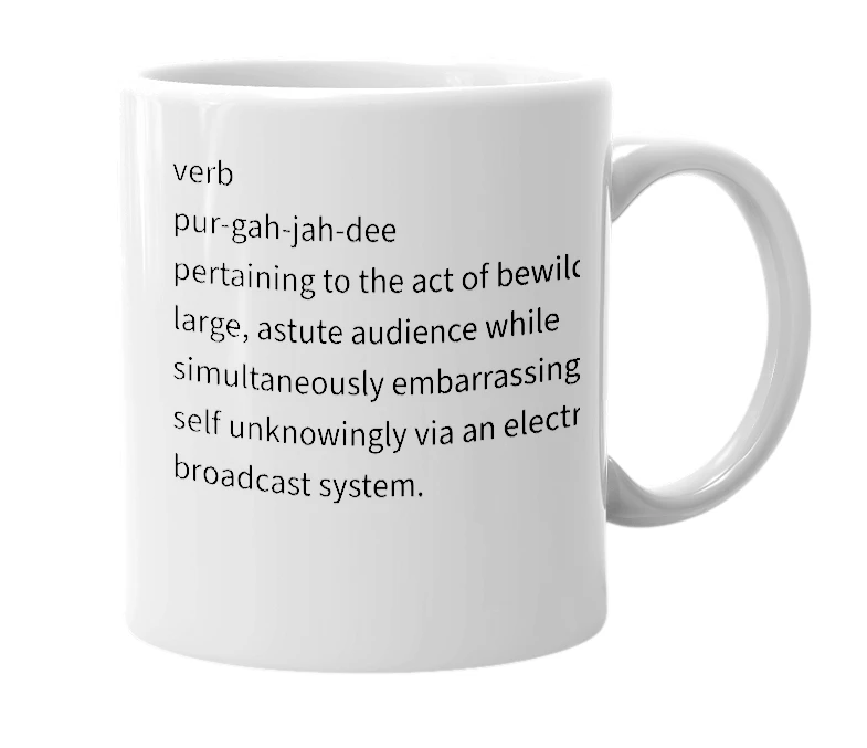 White mug with the definition of 'pergogady'