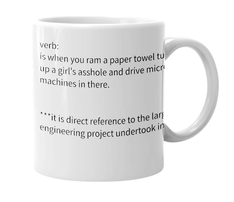 White mug with the definition of 'english chunnel'