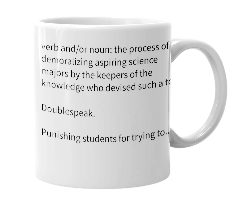 White mug with the definition of 'mastering physics'