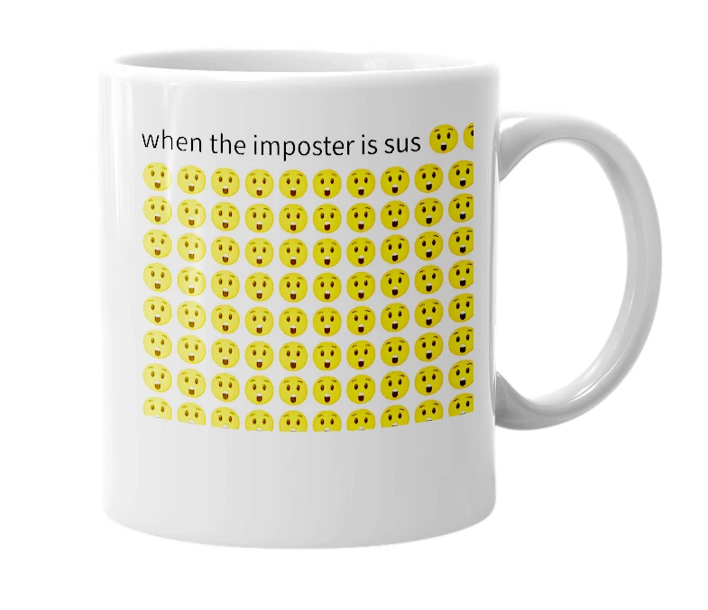 White mug with the definition of 'sus baka imposter gamer lv.200'