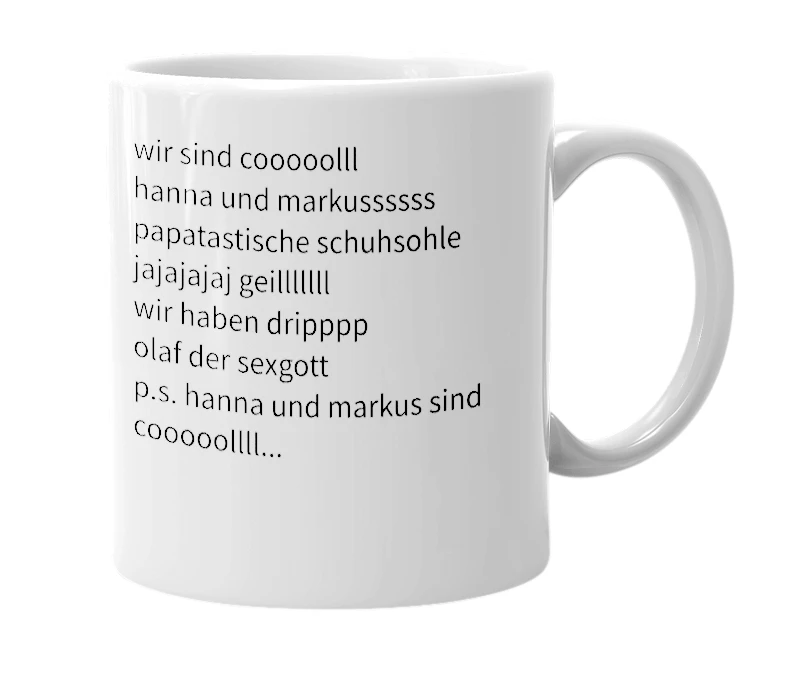 White mug with the definition of 'papatastisch'