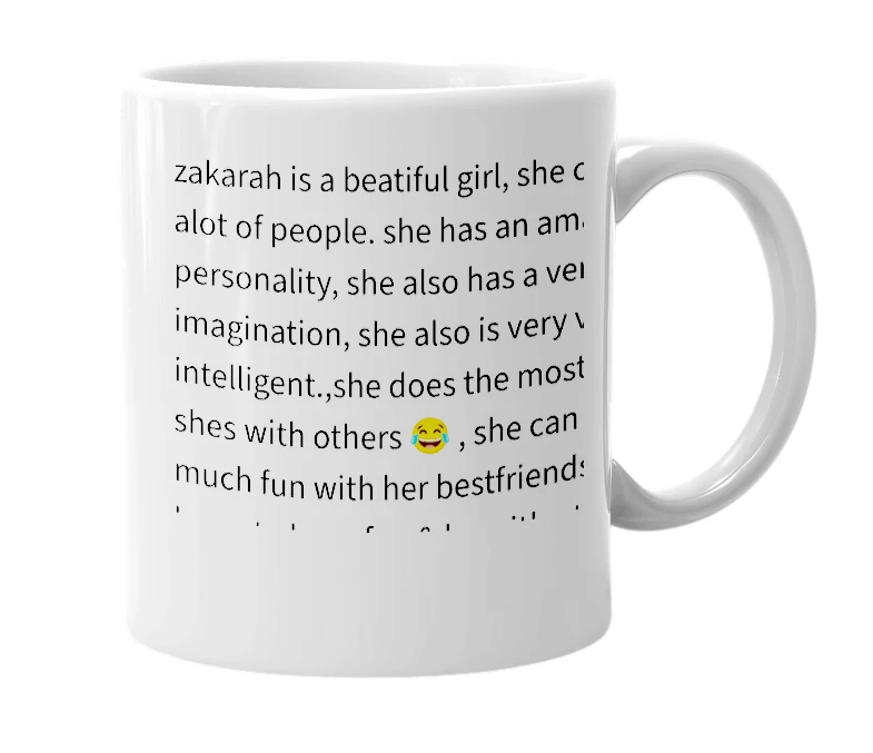 White mug with the definition of 'zakarah'