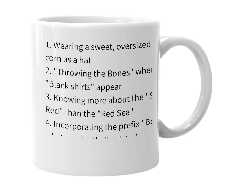 White mug with the definition of ''Bo'na-fide Husker'