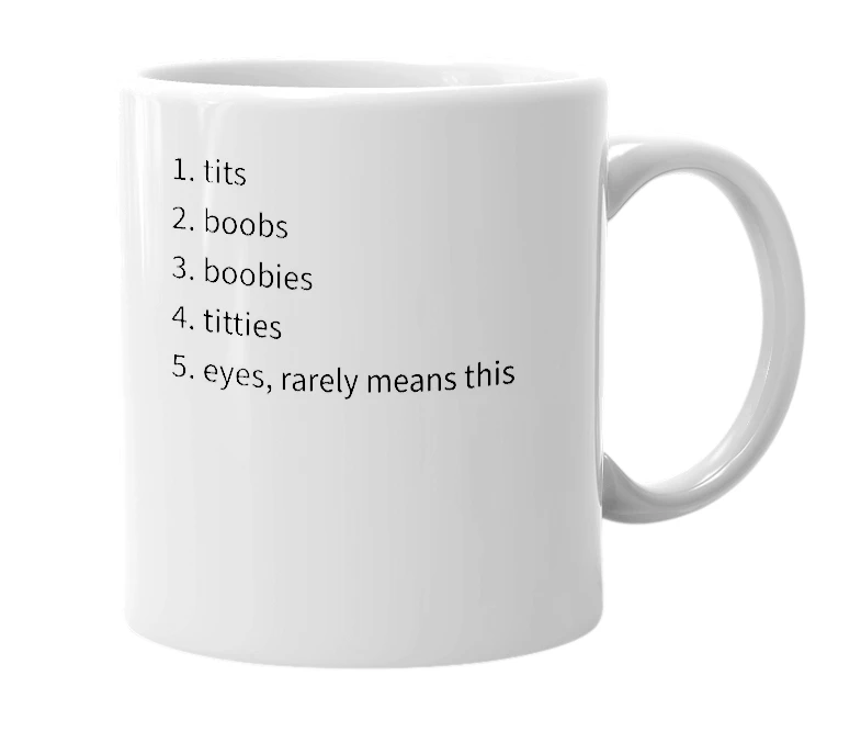 White mug with the definition of '( . ) ( . )'